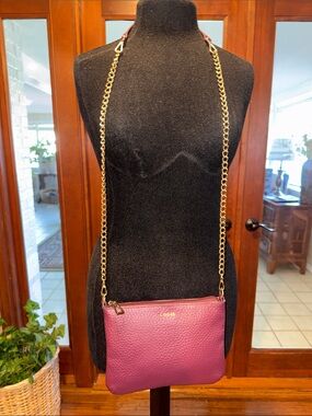 LODIS Plum Pebble Leather Crossbody with Gold Chain Strap